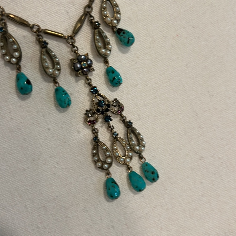 Yosca brass tone turquoise drop necklace! - Picture 2 of 6
